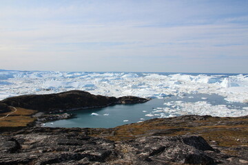View over the Ilulissat Icefjord, Ilulissat, Greenland.