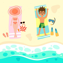 couple relaxing on the beach vector illustration