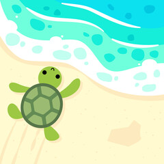 cute baby turtle on the beach vector