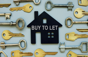 Buy to let concept. Lots of keys and a model of the house.