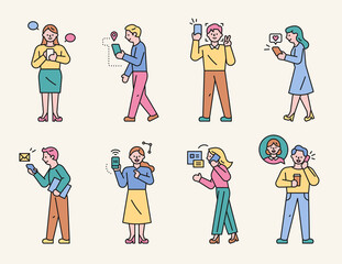 People using mobile phones. flat design style minimal vector illustration.