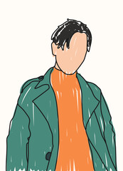 Hand drawn abstract man face in line art style, modern minimalism art, aesthetic contour, vector illustration