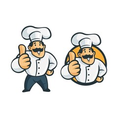 Cartoon retro vintage chef character mascot logo. vector illustration