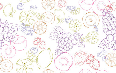 フルーツのカラフルな線画パターン