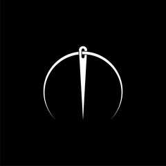 Needle and thread silhouette icon isolated on dark background