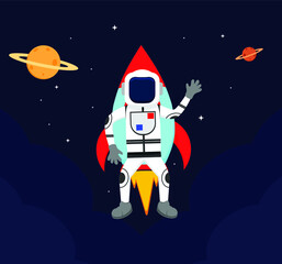 Astronaut fly in Outer Space Flat design
