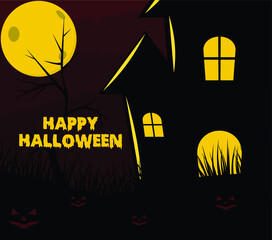 Halloween Moon and Spooky House Background Flat design