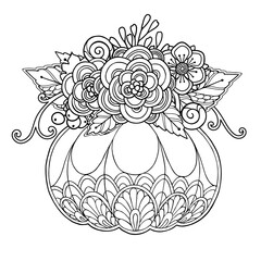 Vector autumn floral pumpkin arrangement in doodle style