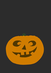 An orange pumpkin against a plain black background with copy space available.  Happy Halloween greeting card concept