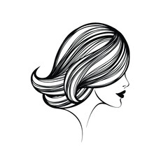 Woman with elegant hairstyle and makeup.Hair salon and beauty studio logo.Hairdresser, cosmetics and spa icon.Young lady portrait.Beautiful face isolated on white background.Profile view.