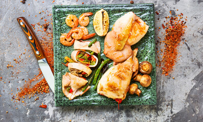 Plate of squid stuffed