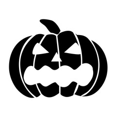  Evil pumpkin for Halloween.Black pumpkin Silhouette in flat style isolated on white background. Vector illustration. Vector illustration