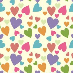 Seamless pattern with hearts. Doodles. Valentine background. Template for wrapping paper, textile, invitation, greeting cards. Vector illustration