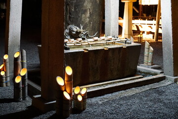 Night view of beautiful Japanese festival and bamboo light