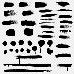 Black Blobs Big Set Transparent Background, Vector Illustration