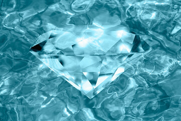 A blue diamond in turquoise water - 3D rendering
