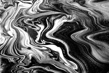 Marbled black and white pattern. Abstract monochrome background