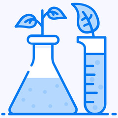 
Plant in chemical bottles, botanical experiment icon, agriculture science 
