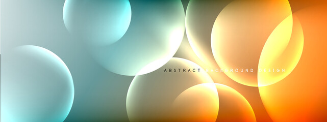 Vector abstract background liquid bubble circles on fluid gradient with shadows and light effects. Shiny design templates for text