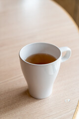 hot tea cup on table