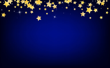 Gold Elegant Stars Vector Blue Background. Bright 