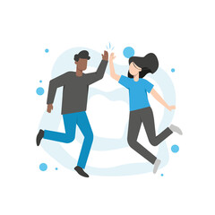 Happy people jumping in confetti on blue background.Men and boys,girls and women jump, celebrate, indulge, play, clap their hands. Jumping people clap their hands.Successful completion of work, tasks.