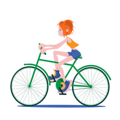 Obraz premium Cute cartoon character girl rides a bike.