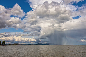 Shower over the Lake Balaton of Hungary in summertime