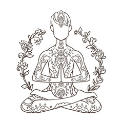 Yoga man. Ornament beautiful Concept of meditation. Geometric element hand drawn. Vector illustration