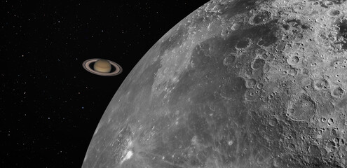 Saturn appears 1.2 billion km behind the Moon "Elements of this image furnished by NASA" © muratart