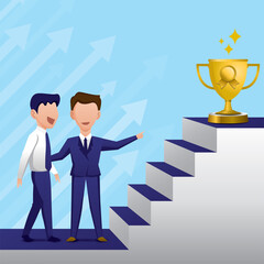 The boss is advising an employee how to be successful. Career path illustration vector.