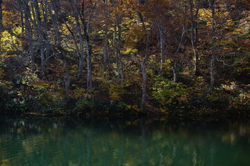 Beautiful autumn landscape in Northern Alps of Japan, Otari, Nagano