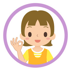 笑顔でOKサインをする女の子のアイコン　子ども　イラスト