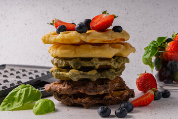 selective focus, curd vanila waffles