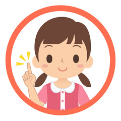 笑顔で指差しポーズをする女の子のアイコン　子ども　イラスト