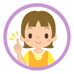 笑顔で指差しポーズをする女の子のアイコン　子ども　イラスト