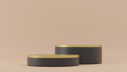 Gold podiums on pastel background. Abstract pedestal scene with geometrical. Scene to show cosmetic products presentation. Mock up design empty space. Showcase,shopfront,display case,3d render