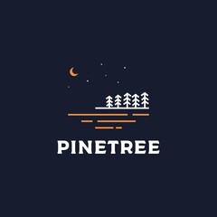 Pine tree night landscape badge logo design vector illustration