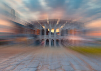 Abstract background of Amazing sunrise at Rome Colosseum (Roma Coliseum), Rome, Italy