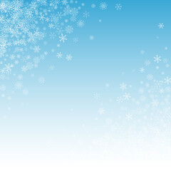 White Snowfall Vector Blue Background. Abstract 
