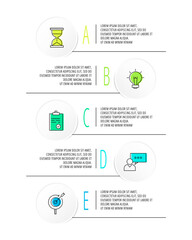 Infographics circles with 5 steps, labels. Flat line vector template. Can be used for five diagrams, business, web, banner, presentations, flowchart, info graph, timeline, content, levels, chart