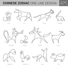 Zodiac animal vector icons of Chinese horoscope New Year symbols. Rat, dragon and dog, pig, tiger and rooster, horse, snake and monkey, ox, goat and rabbit signs, astrology and lunar calendar design