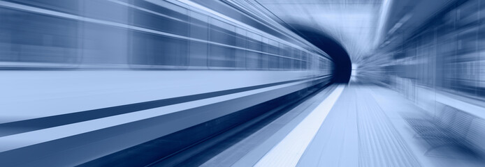 High speed train runs on rail tracks - Train in motion
