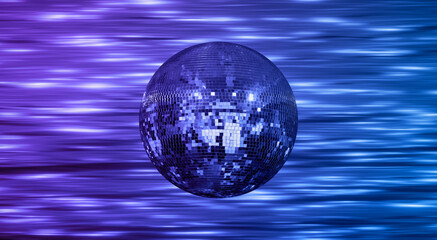 Party disco mirror ball reflecting colorful  lights 