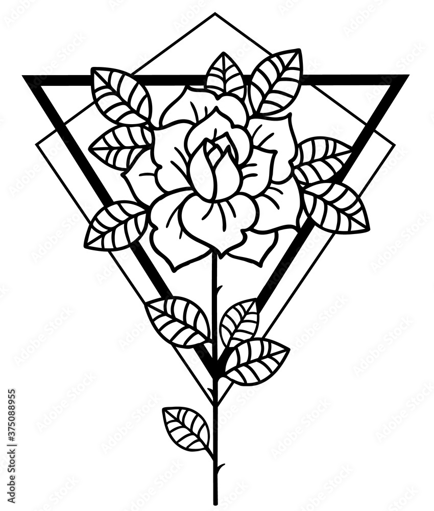 Sticker tattoo rose flower.tattoo, mystic symbol. vintage style.