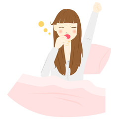 朝　起床　女性