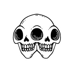 Siamese twins. Tattoo with skull, Two headed.