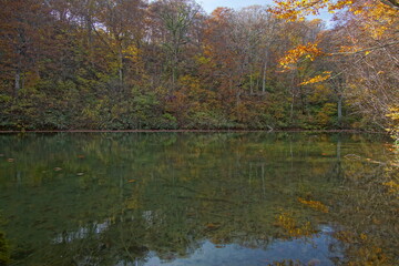 Beautiful autumn landscape in Northern Alps of Japan, Otari, Nagano.