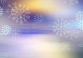 Fototapeta na wymiar Blue gold abstract christmas background with snowflakes white bokeh stars blurred beautiful shiny light, use for card new year wallpaper backdrop