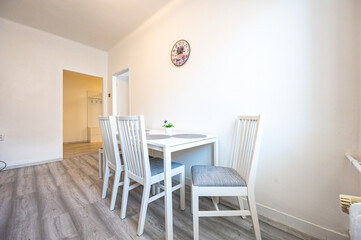 Kitchen in an appartment. Furnished indoor space.